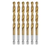 sourcing map 6pcs 1/4" Hex Shank Twist Drill Bits 7mm Titanium Coated High Speed Steel Quick Change Hex Drilling Bit Jobber Drill Bits for Wood Plastic Metal, Gold