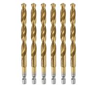 sourcing map 6pcs 1/4" Hex Shank Twist Drill Bits 8mm Titanium Coated High Speed Steel Quick Change Hex Drilling Bit Jobber Drill Bits for Wood Plastic Metal, Gold