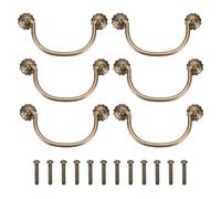 sourcing map 6Pcs 3.94 Inch Brass Drawer Pulls and Knobs with Double Mounting Holes, Vintage Ring Drawer Pulls with Screws Flower Shape for Cabinet Dresser Closet Cupboard, Bronze