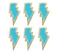 sourcing map 6pcs 3 Inches Chenille Patches with Gold Edges, Thunder Bolt Flash Iron on Patch Embroidery Applique Clothing Patching for DIY Hats Bag Jeans Jackets, Dark Blue