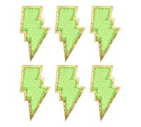 sourcing map 6pcs 3 Inches Chenille Patches with Gold Edges, Thunder Bolt Flash Iron on Patch Embroidery Applique Clothing Patching for DIY Hats Bag Jeans Jackets, Light Green