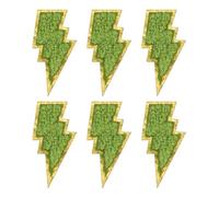 sourcing map 6pcs 3 Inches Chenille Patches with Gold Edges, Thunder Bolt Flash Iron on Patch Embroidery Applique Clothing Patching for DIY Hats Bag Jeans Jackets, Green