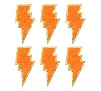sourcing map 6pcs 3 Inches Chenille Patches with Gold Edges, Thunder Bolt Flash Iron on Patch Embroidery Applique Clothing Patching for DIY Hats Bag Jeans Jackets, Orange