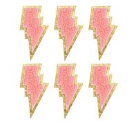 sourcing map 6pcs 3 Inches Chenille Patches with Gold Edges, Thunder Bolt Flash Iron on Patch Embroidery Applique Clothing Patching for DIY Hats Bag Jeans Jackets, Pink