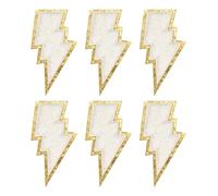 sourcing map 6pcs 3 Inches Chenille Patches with Gold Edges, Thunder Bolt Flash Iron on Patch Embroidery Applique Clothing Patching for DIY Hats Bag Jeans Jackets, White