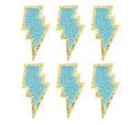 sourcing map 6pcs 3 Inches Chenille Patches with Gold Edges, Thunder Bolt Flash Iron on Patch Embroidery Applique Clothing Patching for DIY Hats Bag Jeans Jackets, Light Blue