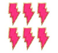 sourcing map 6pcs 3 Inches Chenille Patches with Gold Edges, Thunder Bolt Flash Iron on Patch Embroidery Applique Clothing Patching for DIY Hats Bag Jeans Jackets, Rose Red