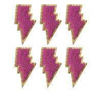 sourcing map 6pcs 3 Inches Chenille Patches with Gold Edges, Thunder Bolt Flash Iron on Patch Embroidery Applique Clothing Patching for DIY Hats Bag Jeans Jackets, Purple