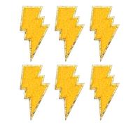 sourcing map 6pcs 3 Inches Chenille Patches with Gold Edges, Thunder Bolt Flash Iron on Patch Embroidery Applique Clothing Patching for DIY Hats Bag Jeans Jackets, Yellow