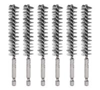 sourcing map 6Pcs 304 Stainless Steel Bore Brush 16mm Dia 4.5" Long Cleaning Twisted Wire Brush with Handle 1/4" Hex Shank for Tubes Ports Bearings, Silver