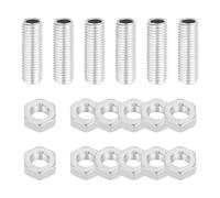 sourcing map 6Pcs 30mm Lamp Pipe Nipples Kit with Lock Nuts, M10x1.25 Fine All Threaded Hollow Tube Lamp Repair Hardware Fasteners for Chandelier Ceiling Lamps Assembly DIY, White Zinc