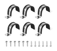 sourcing map 6Pcs 38mm Pipe Clips, 304 Stainless Steel Rubber Coated Cushion Pipe Strap Clamp U-Shaped Bracket with M3x138mm Screws for Tube Hose Cable Installation, Black