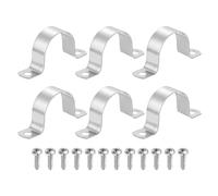 sourcing map 6Pcs 40mm Pipe Clips, 304 Stainless Steel Pipe Clamps Two Hold U-Shaped Bracket Tension Tube Strap for Fixing Tube Cable, Silver