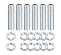 sourcing map 6Pcs 45mm Lamp Pipe Nipples Kit with Lock Nuts, M12x1.25 Fine All Threaded Hollow Tube Lamp Repair Hardware Fasteners for Chandelier Ceiling Lamps Assembly DIY, White Zinc