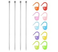 sourcing map 6Pcs 5.5mm Single Pointed Knitting Needles Set, 13.8" Length Stainless Steel Crochet Needle with 10Pcs Knitting Stitch Markers for Beginner, Crocheter DIY Making, Silver