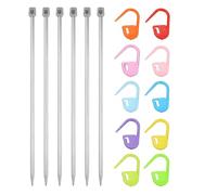 sourcing map 6Pcs 5.5mm Single Pointed Knitting Needles Set, 9.8" Length Stainless Steel Crochet Needle with 10Pcs Knitting Stitch Markers for Beginner, Crocheter DIY Making, Silver