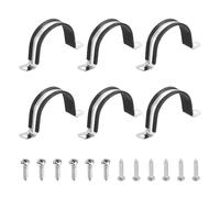 sourcing map 6Pcs 55mm Pipe Clips, 304 Stainless Steel Rubber Coated Cushion Pipe Strap Clamp U-Shaped Bracket with M3x155mm Screws for Tube Hose Cable Installation, Black