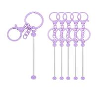 sourcing map 6Pcs Beadable Keychain Bars, Metal Beaded Keychain Bars Bulk Blank Creative Cute Key Chain for DIY Craft Jewelry Making Supplies, Purple
