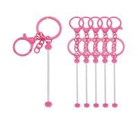 sourcing map 6Pcs Beadable Keychain Bars, Metal Beaded Keychain Bars Bulk Blank Creative Cute Key Chain for DIY Craft Jewelry Making Supplies, Rose Red
