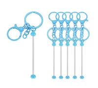 sourcing map 6Pcs Beadable Keychain Bars, Metal Beaded Keychain Bars Bulk Blank Creative Cute Key Chain for DIY Craft Jewelry Making Supplies, Blue