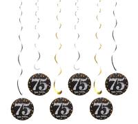 sourcing map 6pcs Black Hanging Swirls Decorations, 28" Plastic Spiral Streamers Ceiling Decoration, Twin Tails Party Swirls for 75th Birthday Party Decoration