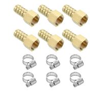 sourcing map 6pcs Brass Hose Barb Fittings, 1/2" Barb x 3/8" NPT Female Brass Barb Pipe Fitting Adapter with Hose Clamps for Water Fuel Air, Mechanical Devices, Plumbing Equipment