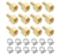 sourcing map 6pcs Brass Hose Barb Fittings, 3/8" Barb x 1/2" NPT Female Brass Barb Pipe Fitting Adapter with 6pcs Hose Clamps for Water Fuel Air