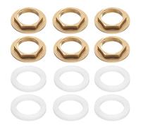 sourcing map 6Pcs Brass Lock Nuts Pipe Fitting, G1/2"-14 Female Hex Locknut, Flange Single Hole Faucet Lock Nut with Silicone Washer for Kitchen Basin Sink Plumbing