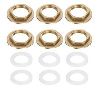 sourcing map 6Pcs Brass Lock Nuts Pipe Fitting, G1/2" Female Hex Locknut, Flange Single Hole Faucet Lock Nut with Silicone Washer for Kitchen Basin Sink Plumbing