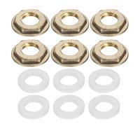 sourcing map 6Pcs Brass Lock Nuts Pipe Fitting, G1/4" Female Hex Locknut, Flange Single Hole Faucet Lock Nut with Silicone Washer for Kitchen Basin Sink Plumbing