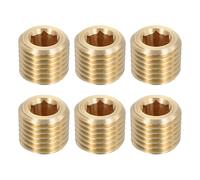 sourcing map 6Pcs Brass Pipe Plug Fitting, 1/4" NPT Male Hex Counter Sunk Plug, Internal Thread Socket Pipe Plug for Closing the End of Pipe, Air Tanks