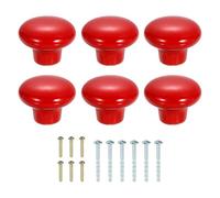 sourcing map 6Pcs Ceramic Cabinet Knobs, 32mm/1.26" Mushroom Round Shaped Drawer Knobs Dresser Knob Pulls Handle with Screws for Wardrobes Bedroom Furniture Closet Cupboard, Red