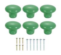 sourcing map 6Pcs Ceramic Cabinet Knobs, 38mm/1.5" Mushroom Round Shaped Drawer Knobs Dresser Knob Pulls Handle with Screws for Wardrobes Bedroom Furniture Closet Cupboard, Green
