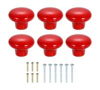 sourcing map 6Pcs Ceramic Cabinet Knobs, 38mm/1.5" Mushroom Round Shaped Drawer Knobs Dresser Knob Pulls Handle with Screws for Wardrobes Bedroom Furniture Closet Cupboard, Red