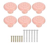 sourcing map 6Pcs Ceramic Knobs, 34mm/1.34" Flower Pattern Mushroom Knob Drawer Pull Handle Vintage Wardrobe Knobs with Screws for Vanity Bedroom Furniture Closet, Pink
