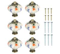 sourcing map 6Pcs Ceramic Knobs, 35mm/1.38" Pumpkin Cabinet Knob Drawer Pull Handle Vintage Drawer Knobs with Screws for Vanity Bedroom Furniture Closet, Multicolor Petal Leaf