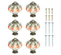 sourcing map 6Pcs Ceramic Knobs, 35mm/1.38" Pumpkin Cabinet Knob Drawer Pull Handle Vintage Drawer Knobs with Screws for Vanity Bedroom Furniture Closet, Multicolor Flowers