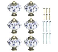 sourcing map 6Pcs Ceramic Knobs, 35mm/1.38" Pumpkin Cabinet Knob Drawer Pull Handle Vintage Drawer Knobs with Screws for Vanity Bedroom Furniture Closet, Blue Willow Leaf