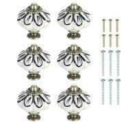 sourcing map 6Pcs Ceramic Knobs, 35mm/1.38" Pumpkin Cabinet Knob Drawer Pull Handle Vintage Drawer Knobs with Screws for Vanity Bedroom Furniture Closet, Black Petals