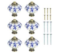 sourcing map 6Pcs Ceramic Knobs, 35mm/1.38" Pumpkin Cabinet Knob Drawer Pull Handle Vintage Drawer Knobs with Screws for Vanity Bedroom Furniture Closet, Blue