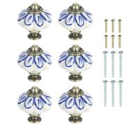 sourcing map 6Pcs Ceramic Knobs, 35mm/1.38" Pumpkin Cabinet Knob Drawer Pull Handle Vintage Drawer Knobs with Screws for Vanity Bedroom Furniture Closet, Blue Petals