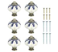 sourcing map 6Pcs Ceramic Knobs, 35mm/1.38" Pumpkin Cabinet Knob Drawer Pull Handle Vintage Drawer Knobs with Screws for Vanity Bedroom Furniture Closet, Multicolor Willow Leaf