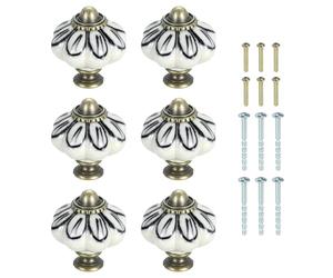 sourcing map 6Pcs Ceramic Knobs, 35mm/1.38" Pumpkin Cabinet Knob Drawer Pull Handle Vintage Drawer Knobs with Screws for Vanity Bedroom Furniture Closet, Black Petals