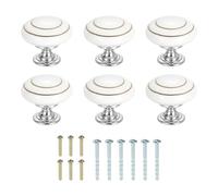 sourcing map 6Pcs Ceramic Knobs, 35mm/1.38" Round Drawer Pull Handle Vintage Drawer Knobs with Screws for Vanity Bedroom Furniture Closet, Gold Circle/White