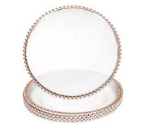 sourcing map 6pcs Clear Charger Plates Bulk, 13" Plastic Round Charger Plates with Bead Trim Dinner Dessert Plate for Wedding Party Event Table Setting Decoration, Rose Gold