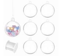 sourcing map 6pcs Clear Plastic Fillable Ornaments, 50mm/2" Clear Acrylic Ornaments Hanging Balls with 164ft Wire DIY Christmas Ornament Decoration for Party Wedding Home Decor