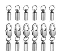 sourcing map 6pcs Cord End Cap 2.5mm ID End Caps Stainless Steel with Lobster Claw Clasp Tail Buckle for DIY Bracelets Necklaces Chokers, Silver Tone