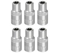 sourcing map 6pcs E-Torx Socket 1/4" Drive E7 Star Metric Socket 1" Length External Torx Shallow Sleeve 35K Alloy Steel Chrome 6 Point Spline Sleeve for Auto Repairs