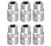 sourcing map 6pcs E-Torx Socket 3/8" Drive E11 Star Metric Socket 1.2" Length External Torx Shallow Sleeve 35K Alloy Steel Chrome 6 Point Spline Sleeve for Auto Repairs