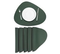 Sourcing Map 6pcs Faux Leather Placemats for Dinner Table, PU Leather Drop-Shaped Table Mats, Heat Resistant, Waterproof, Oil Proof, Green